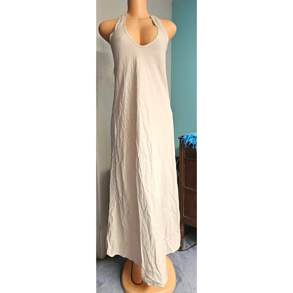 Bellambra Linen Halter Maxi Dress Womens Large Beige Made in Italy Summer Boho